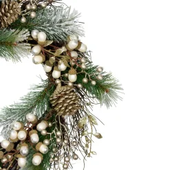 Acorn And Pine Cone Flocked Pine Needle Artificial Christmas Wreath - 22-Inch, Unlit