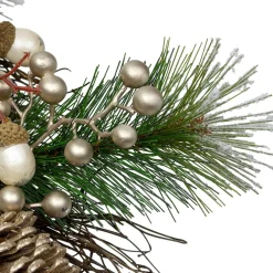 Acorn And Pine Cone Flocked Pine Needle Artificial Christmas Wreath - 22-Inch, Unlit