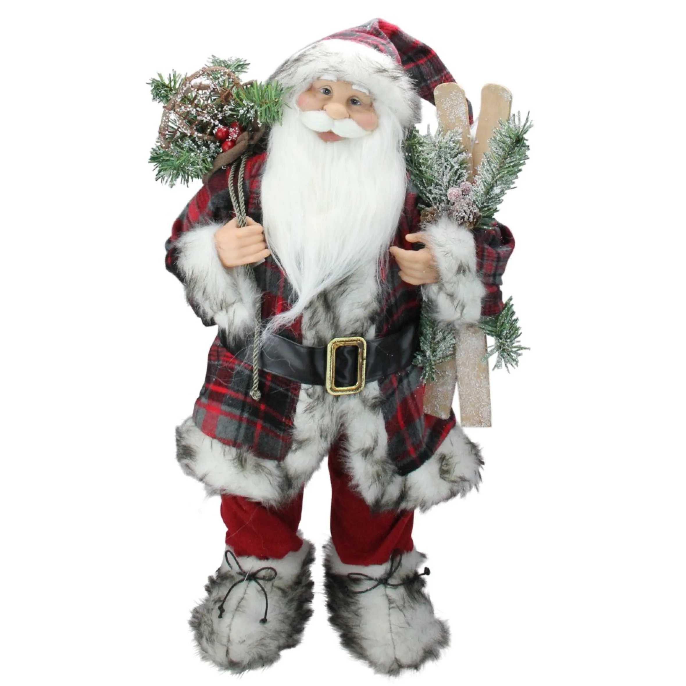 24" Alpine Santa Claus With Snowshoes And Skis Christmas Figure