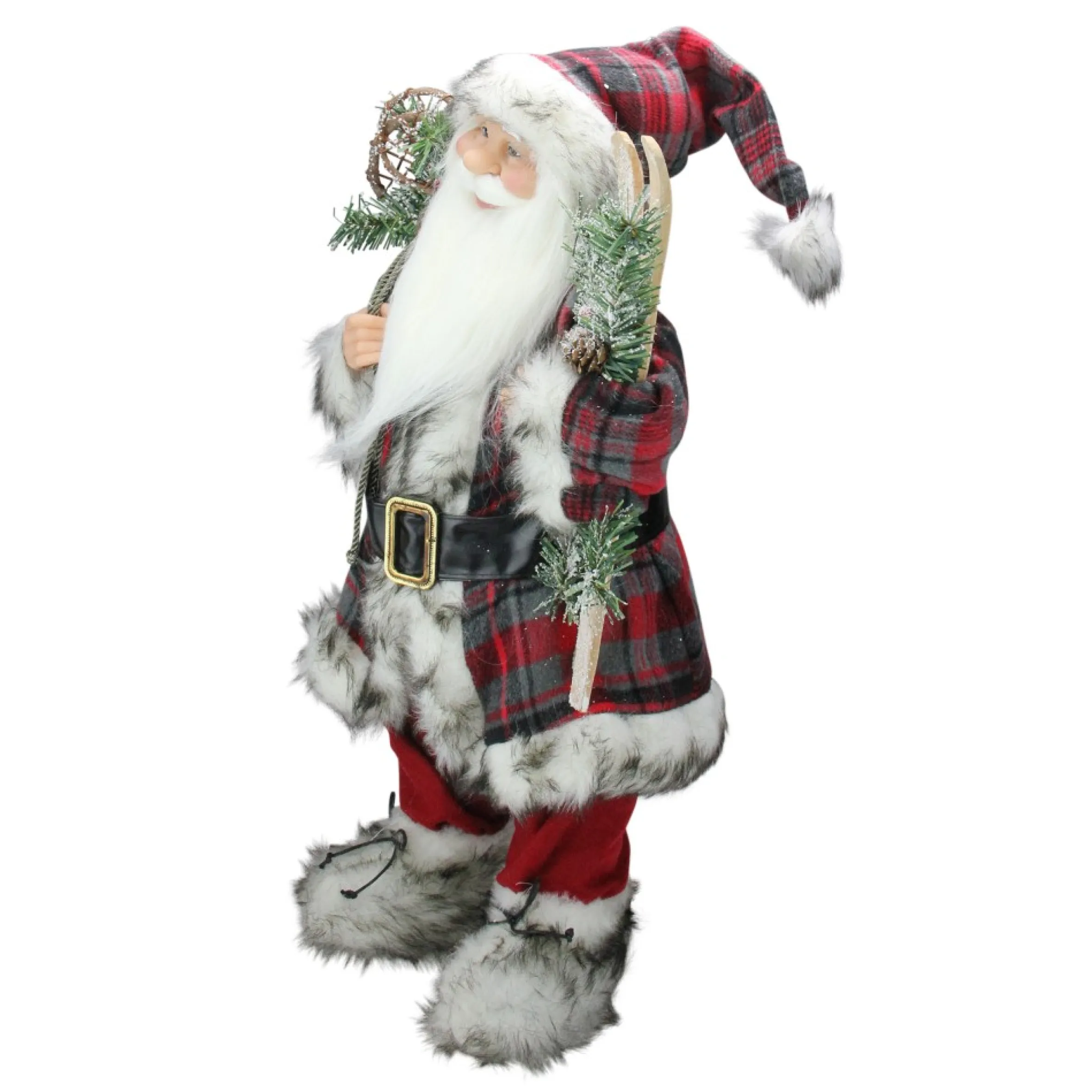 24" Alpine Santa Claus With Snowshoes And Skis Christmas Figure