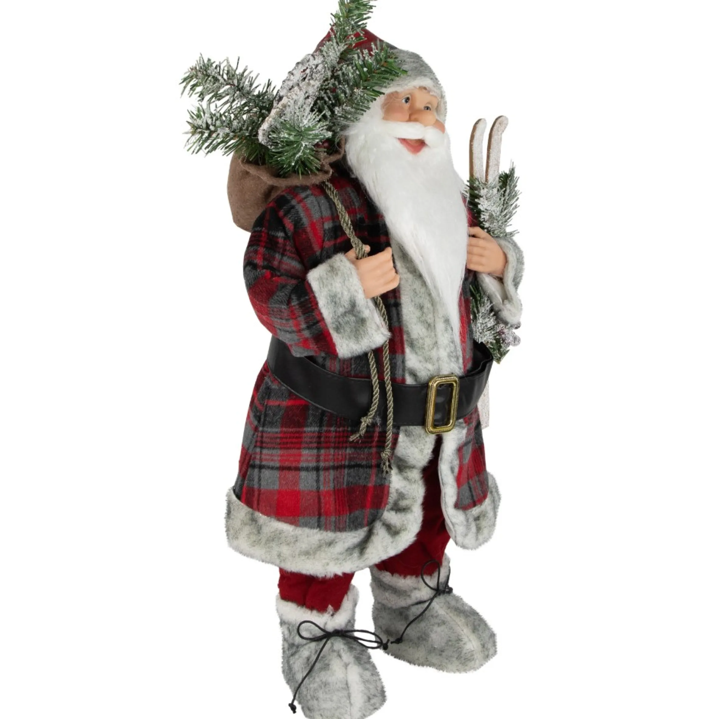 24" Alpine Santa Claus With Snowshoes And Skis Christmas Figure