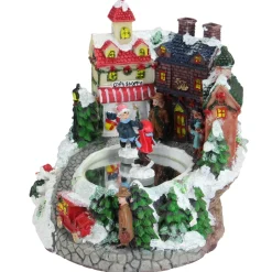 6.5" Animated Victorian Village Ice Skating Winter Scene Christmas Music Box