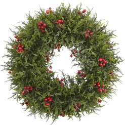 Artificial Cedar Berries Wreath, 20-Inch, Unlit