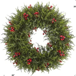 Artificial Cedar Berries Wreath, 20-Inch, Unlit
