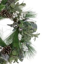 Artificial Christmas Wreath With Assorted Foliage And Berries, 24-Inch, Unlit