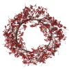 24" Autumn Harvest Red And Burgundy Currant Berry Artificial Wreath - Unlit