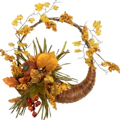 Autumn Leaves With Berries Artificial Fall Harvest Cornucopia Wreath, 18-Inch, Unlit