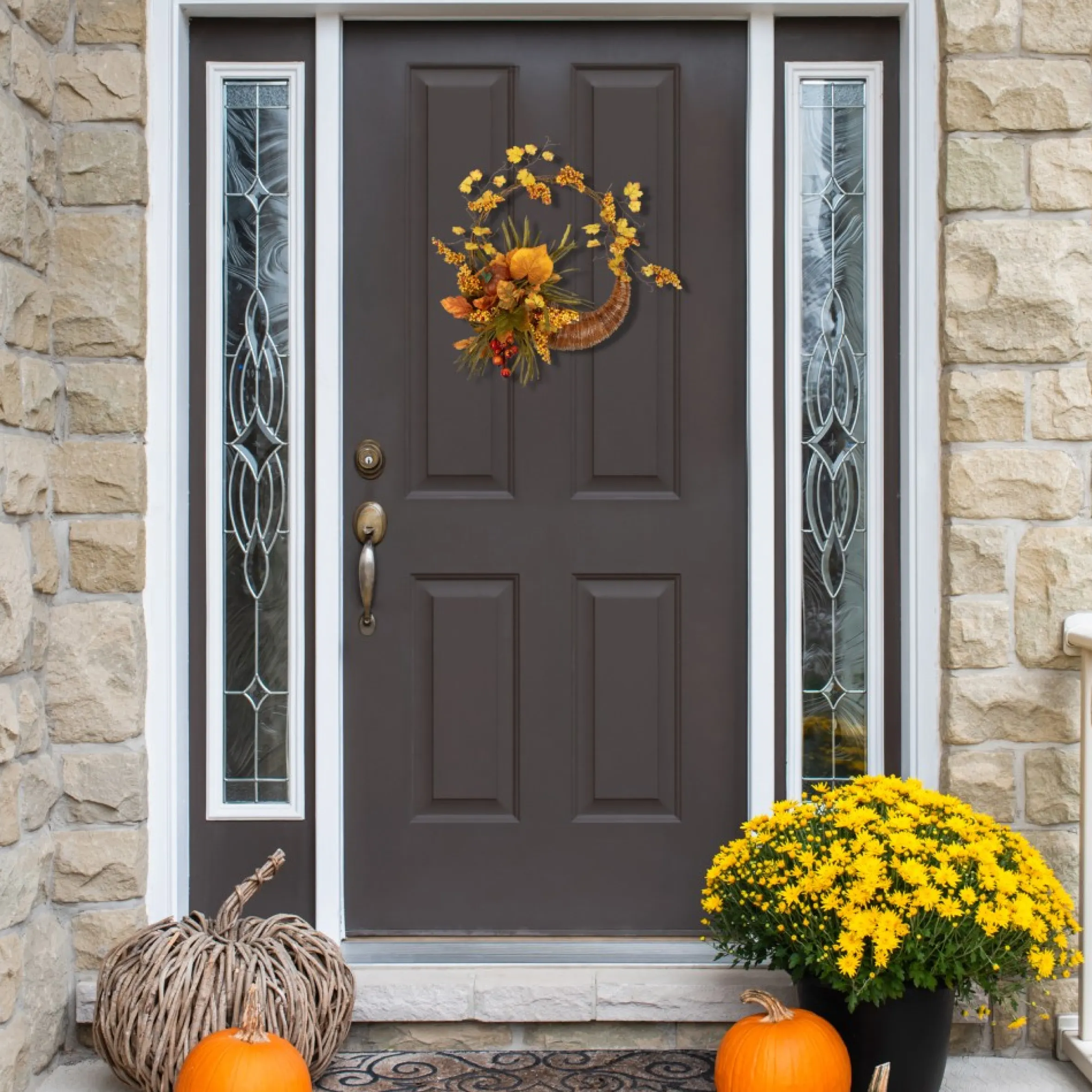 Autumn Leaves With Berries Artificial Fall Harvest Cornucopia Wreath, 18-Inch, Unlit