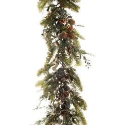 9' Battery Operated Green Rustic White Berry Led Artificial Christmas Garland - Warm Clear Lights