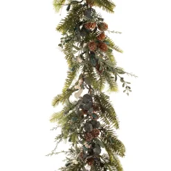 9' Battery Operated Green Rustic White Berry Led Artificial Christmas Garland - Warm Clear Lights