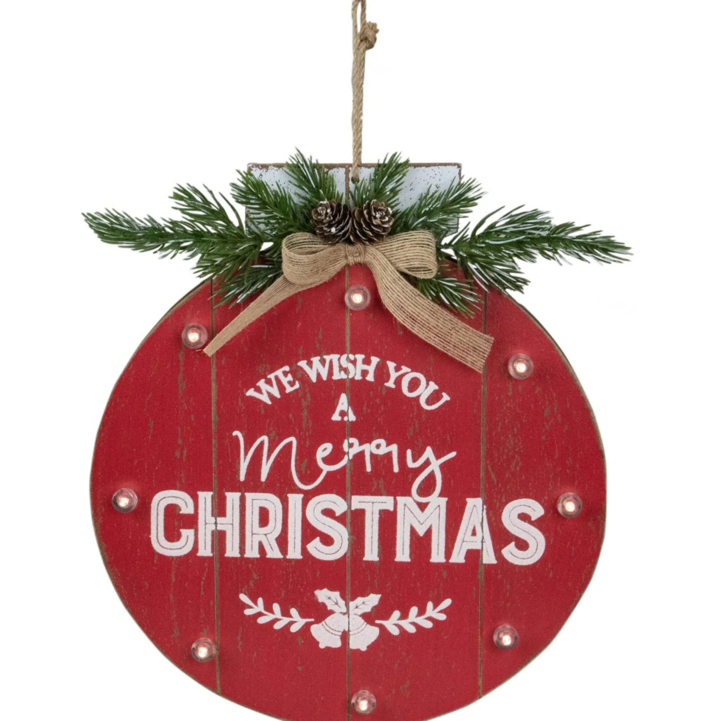 13.75" Battery Operated Red Ornament "We Wish You A Merry Christmas" Wall Sign