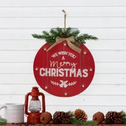 13.75" Battery Operated Red Ornament "We Wish You A Merry Christmas" Wall Sign
