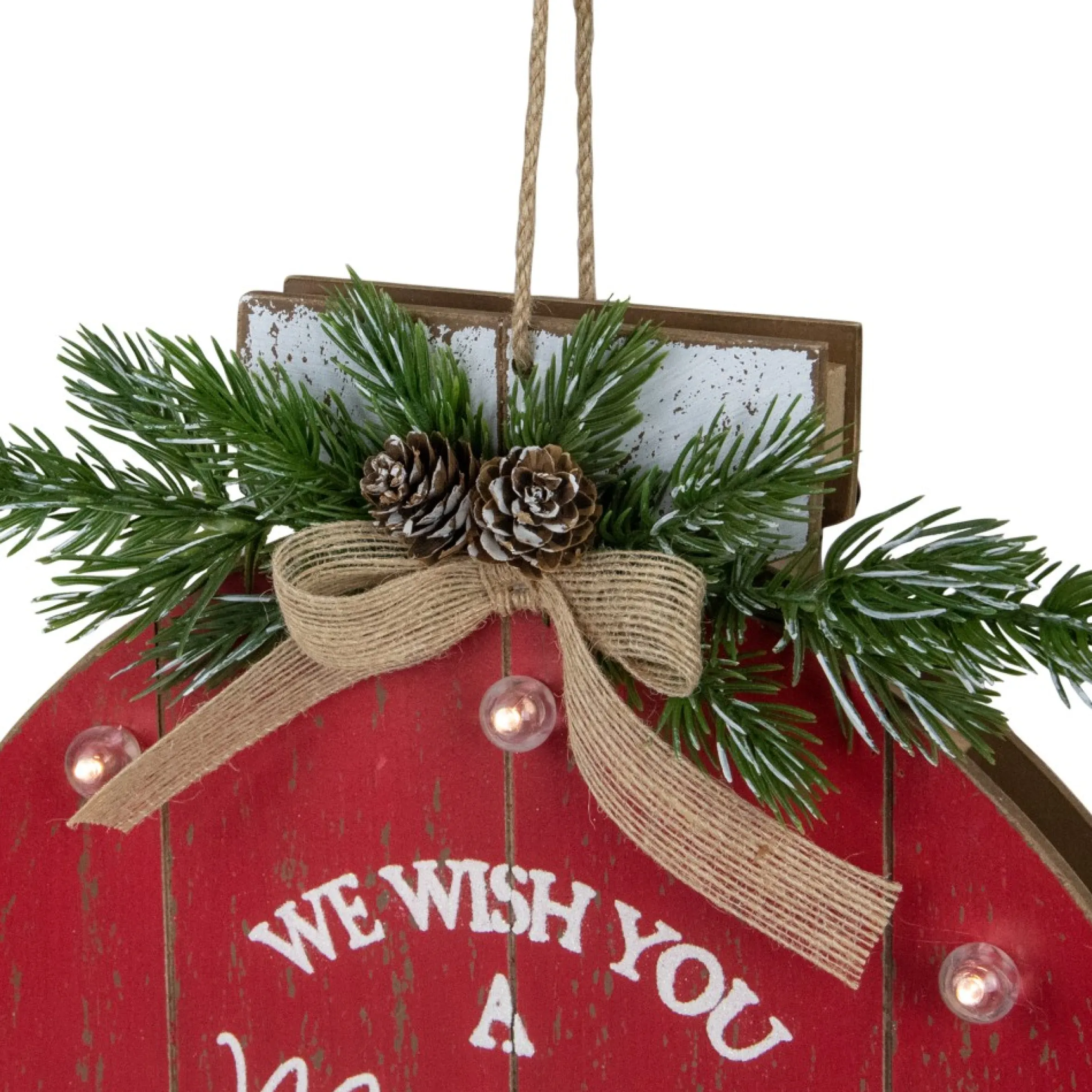 13.75" Battery Operated Red Ornament "We Wish You A Merry Christmas" Wall Sign