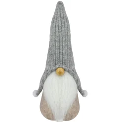 9" Beige And Gray Gnome With Knitted Hat Christmas Figure