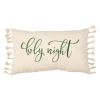 14" Beige And Green Embroidered Cozy Christmas Rectangular Throw Pillow