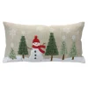 23" Beige And Green Embroidered Snowman Forest Christmas Throw Pillow