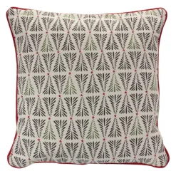 18" Beige And Green Pine Tree Cotton Christmas Throw Pillow