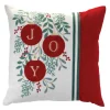 17" Beige And Red Embroidered Ornament "Joy" Square Christmas Throw Pillow