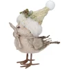 8" Beige And White Plush Bird In Santa Hat Christmas Figure