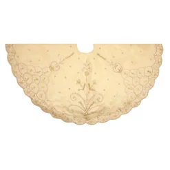48" Beige Beaded And Scallop Edged Christmas Tree Skirt