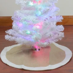 20" Beige Burlap Mini Christmas Tree Skirt With Fleece Border
