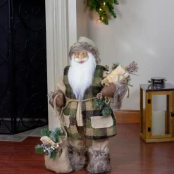 24" Beige Santa Claus With Gifts Christmas Figure