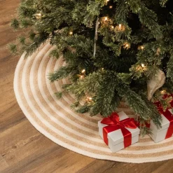 50" Beige Shag Striped Round Christmas Tree Skirt