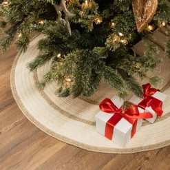 44" Beige Stripe Round Christmas Tree Skirt