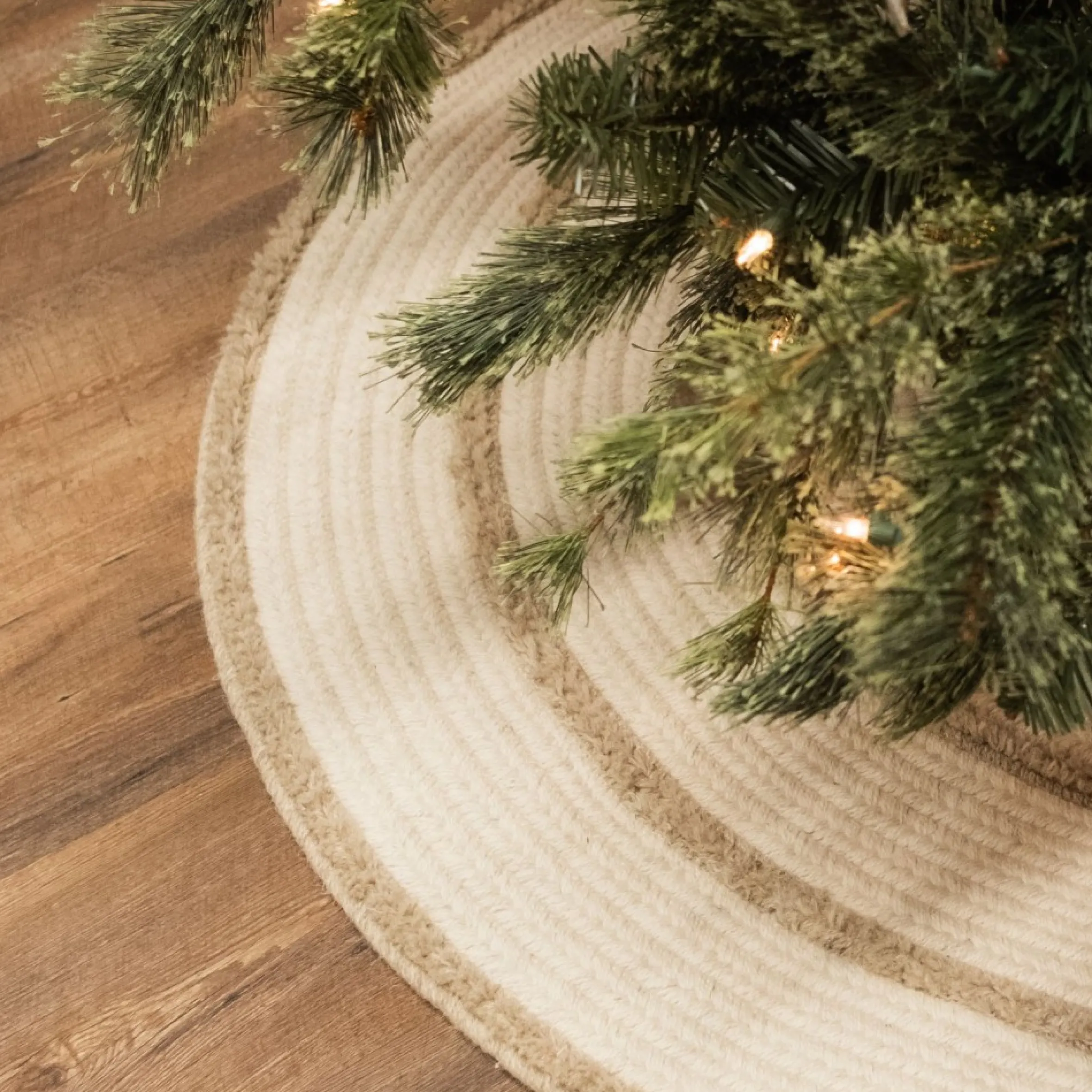50" Beige Stripe Round Christmas Tree Skirt