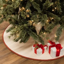 44" Beige Trimmed Round Christmas Tree Skirt