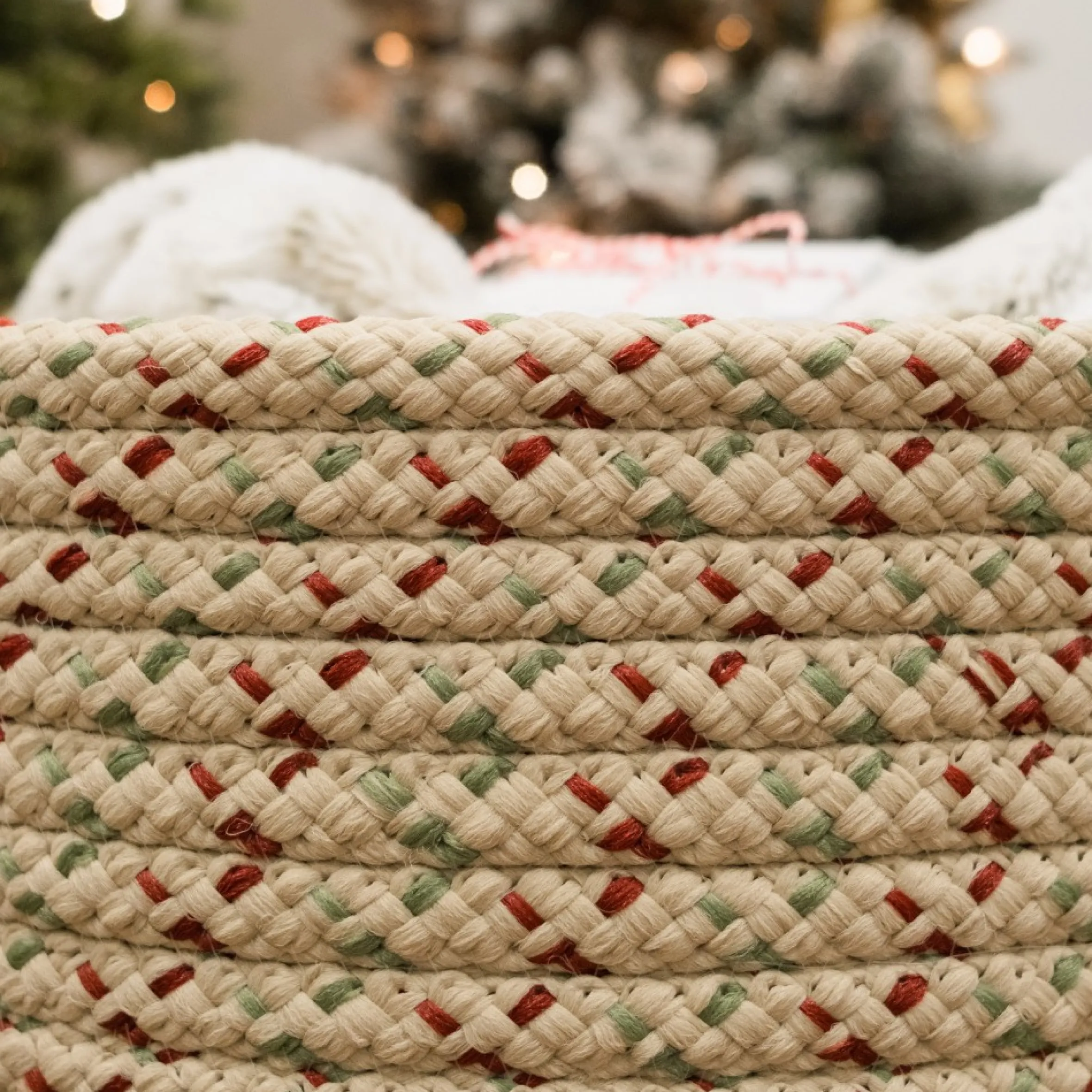 12" Beige Woven Dasher Braided Round Christmas Storage Basket