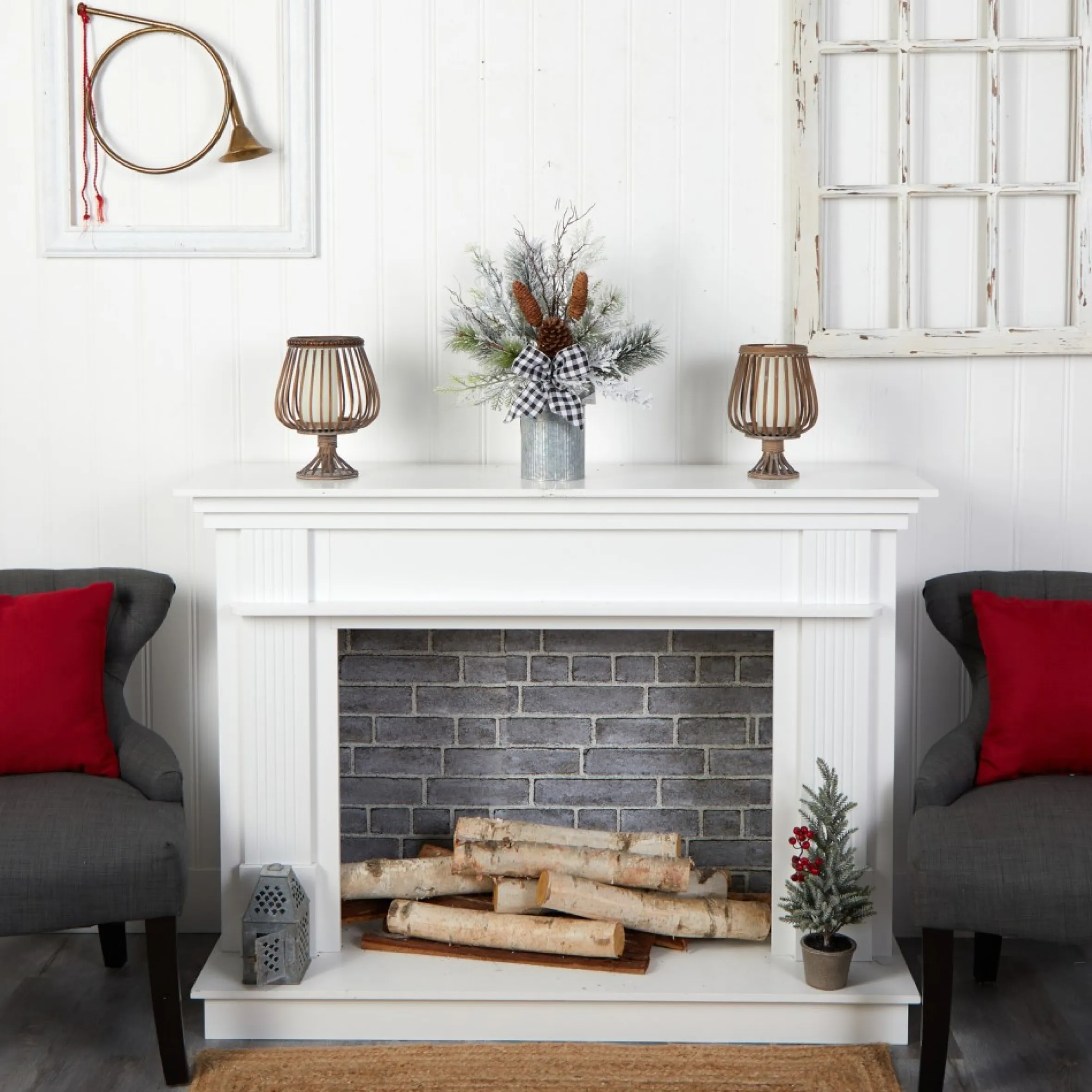 1.5' Birch With Pinecones And Bow Artificial Christmas Arrangement With Potted Vase