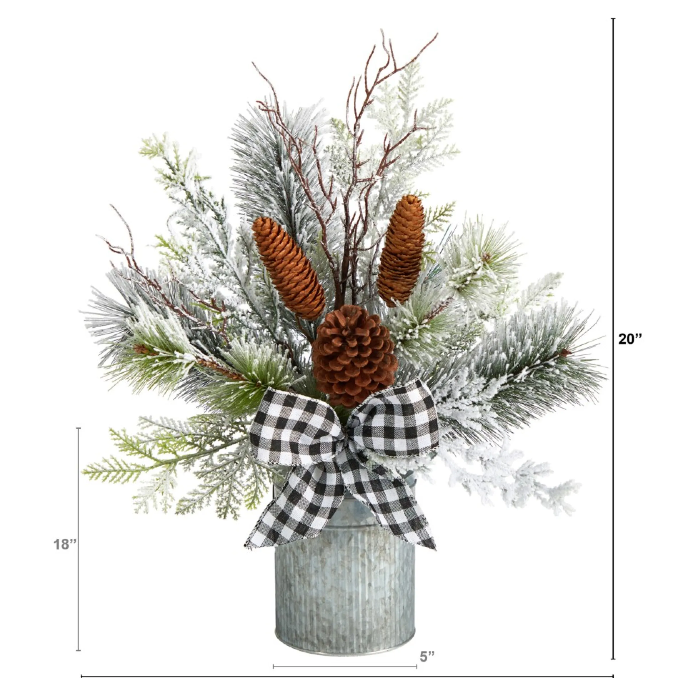 1.5' Birch With Pinecones And Bow Artificial Christmas Arrangement With Potted Vase