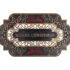 Black And Copper Reindeer "Merry Christmas" Doormat 18" X 30"