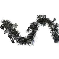 Black And Silver With Ghosts Halloween Tinsel Garland - 50 Feet, Unlit