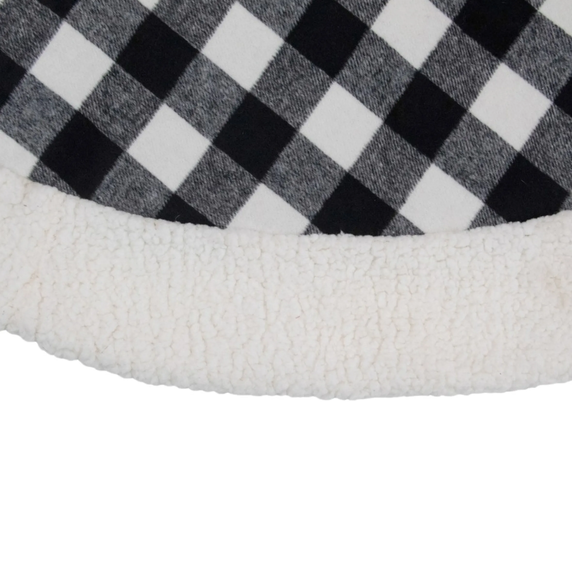 48" Black And White Buffalo Plaid Christmas Tree Skirt With High Pile Fleece Trim