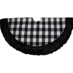 48" Black And White Buffalo Plaid Christmas Tree Skirt