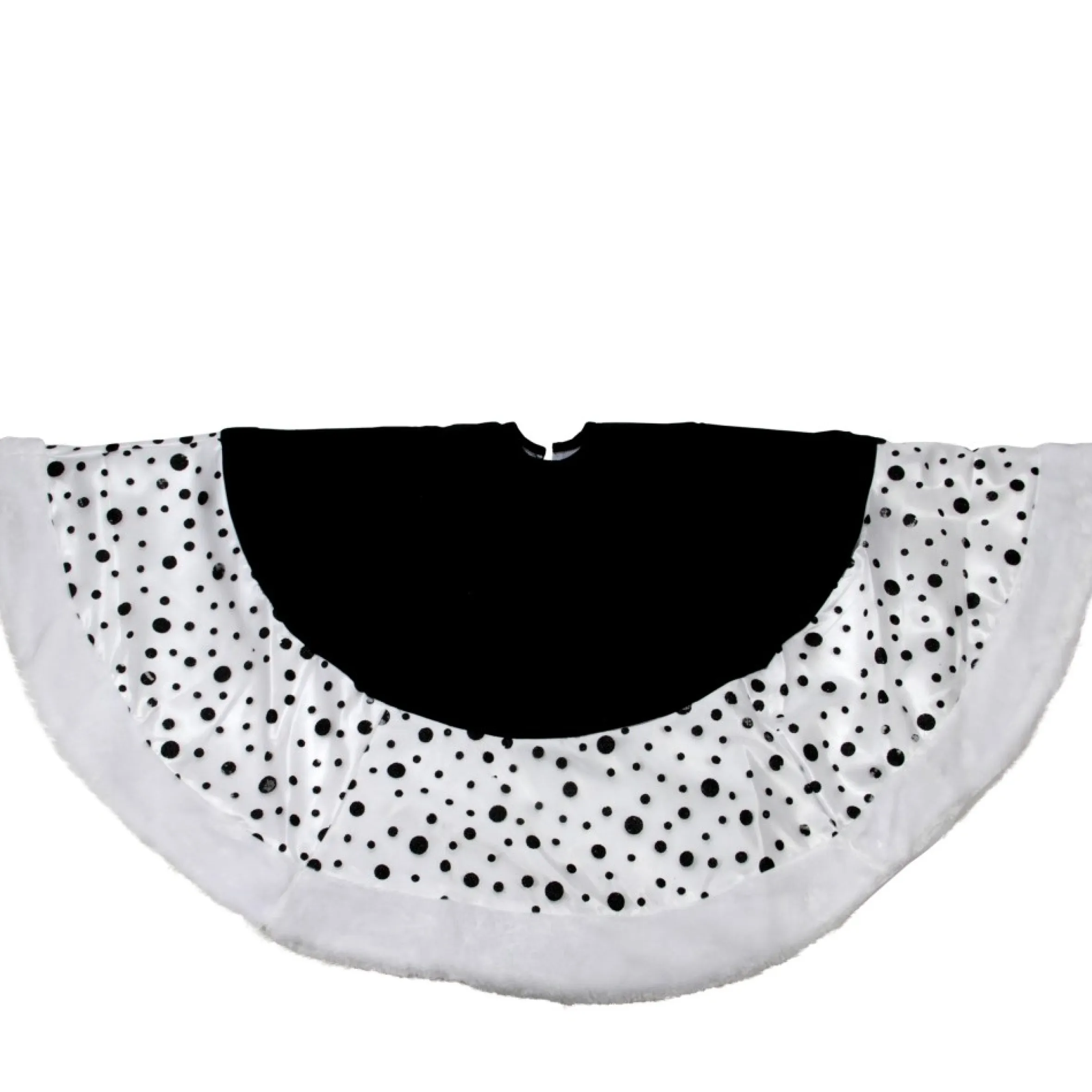 48" Black And White Glittered Polka Dot Christmas Tree Skirt With Faux Fur Trim