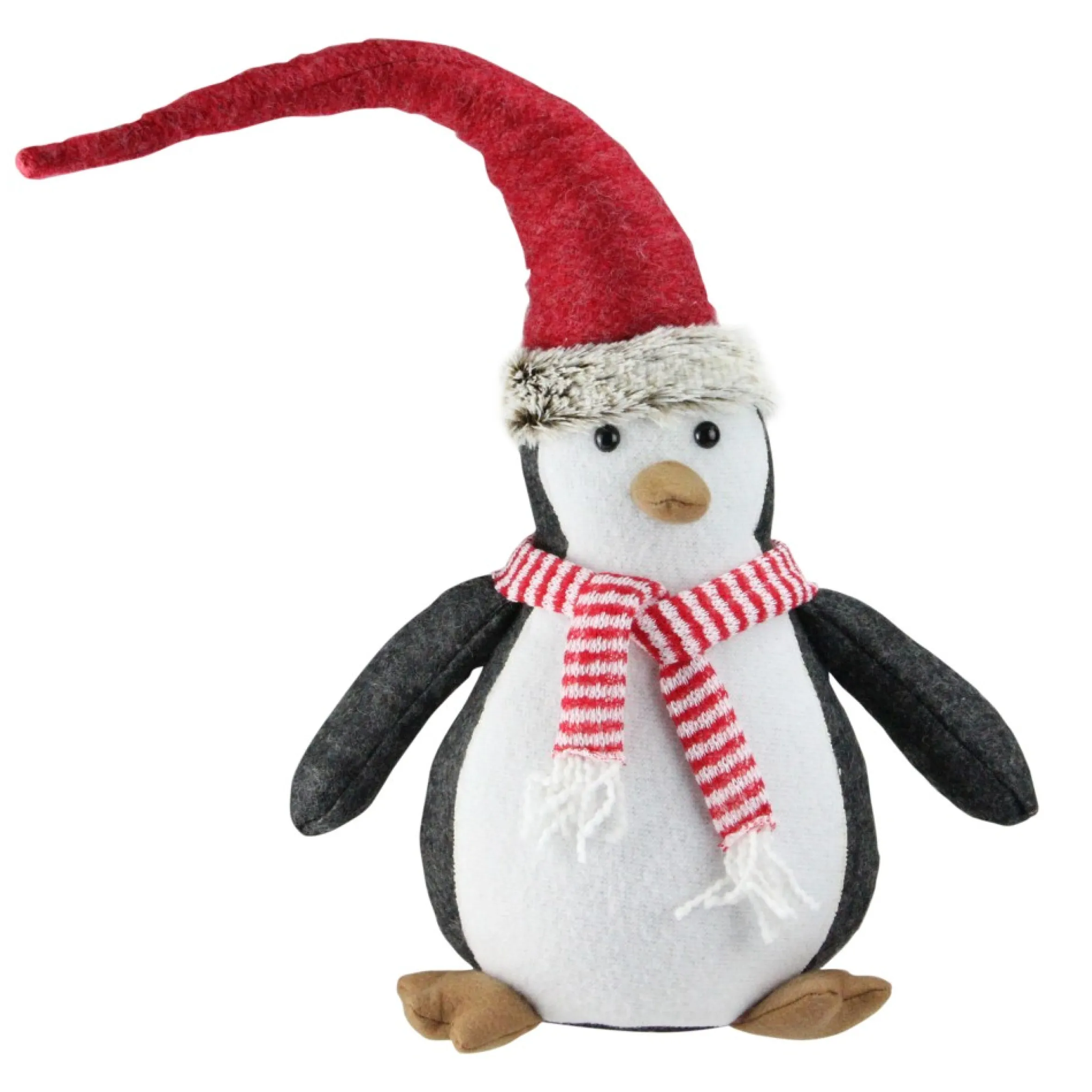 16" Black And White Penguin Striped Scarf And Santa Hat Christmas Figure