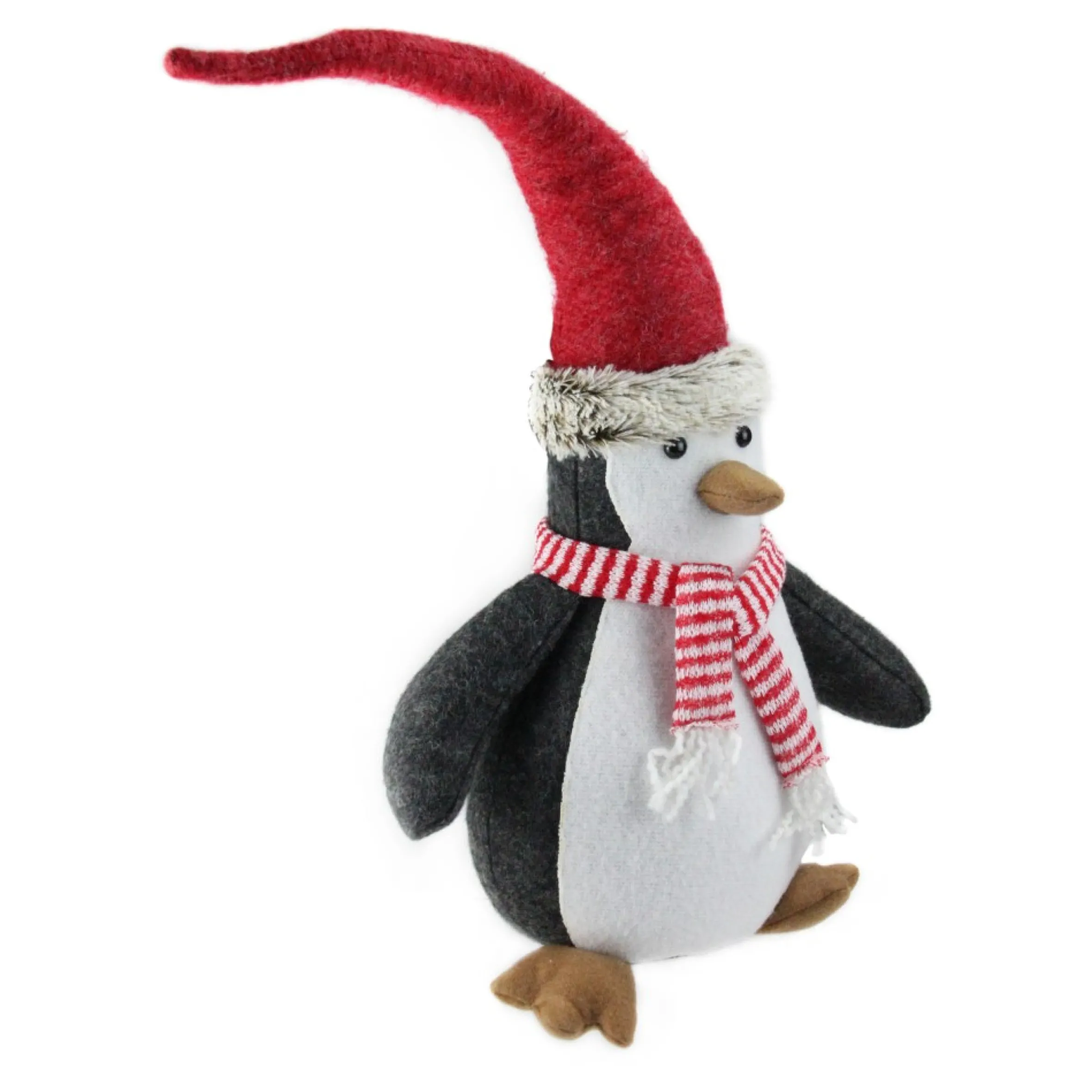16" Black And White Penguin Striped Scarf And Santa Hat Christmas Figure