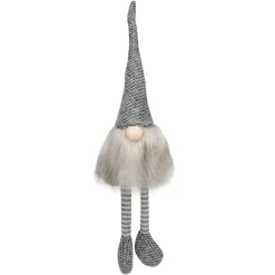 18.5" Black, Beige, And Gray Plush Sitting Elf Tabletop Christmas Decoration