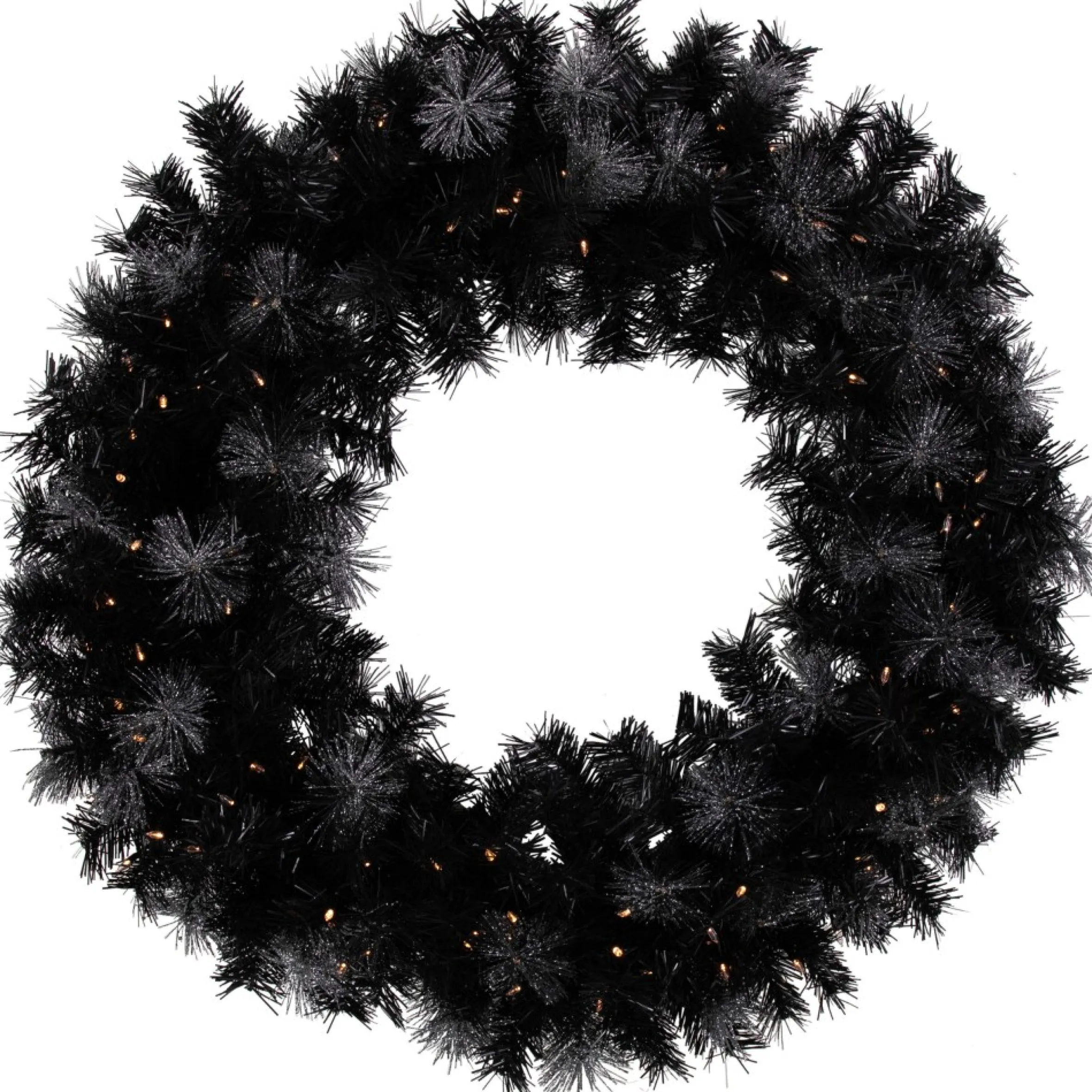 Black Bristle Artificial Christmas Wreath- 36 Inches, Warm White Led Lights