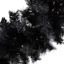 Black Bristle Artificial Christmas Wreath- 36 Inches, Warm White Led Lights