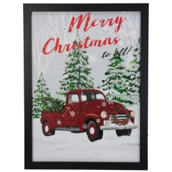15.75" Black Frame Red Vintage Truck Led Wooden Christmas Box