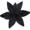 10" Black Glittered Poinsettia Christmas Floral Clip