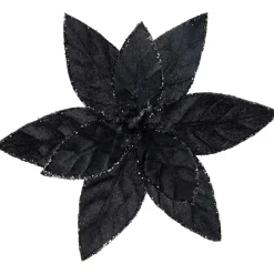 10" Black Glittered Poinsettia Christmas Floral Clip