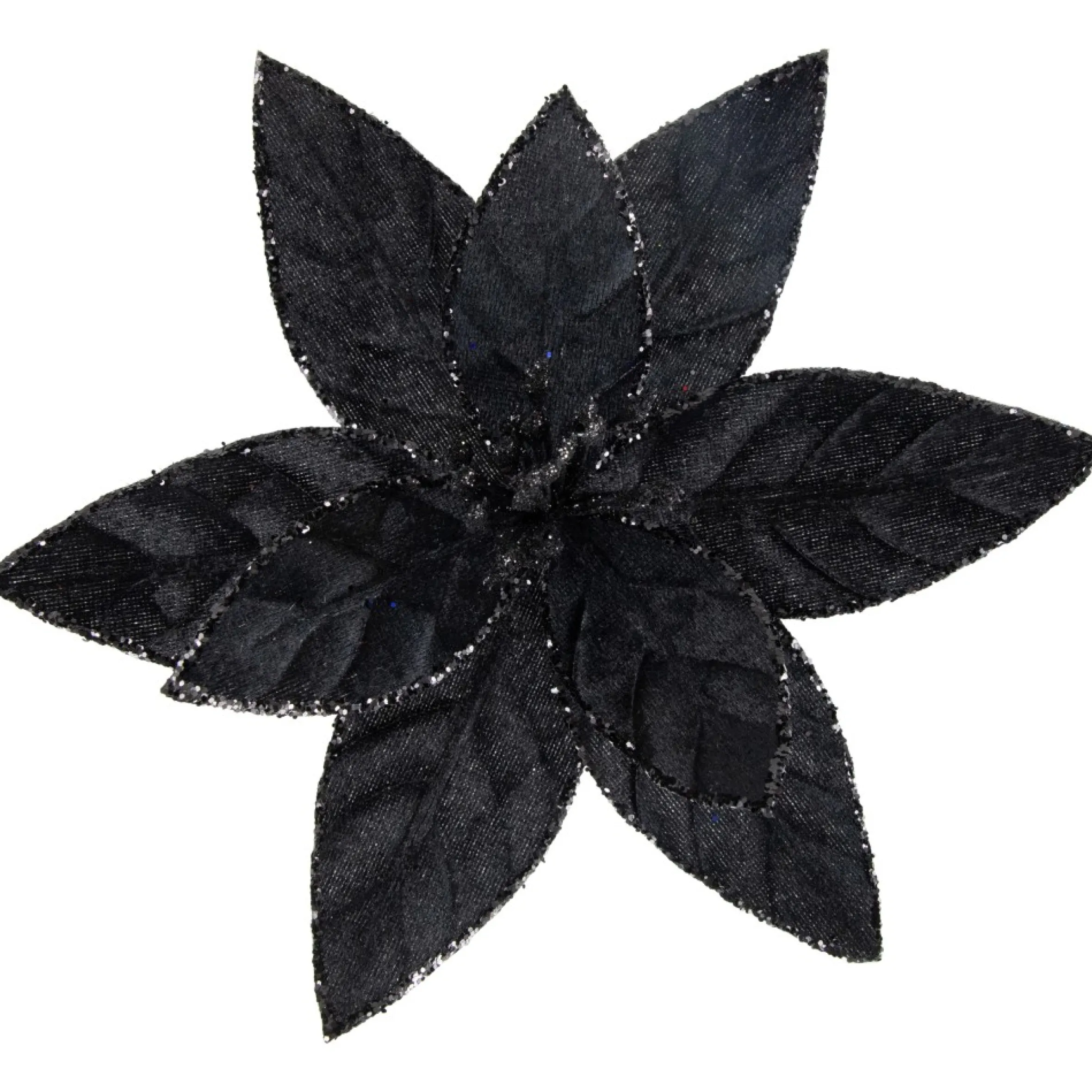 10" Black Glittered Poinsettia Christmas Floral Clip