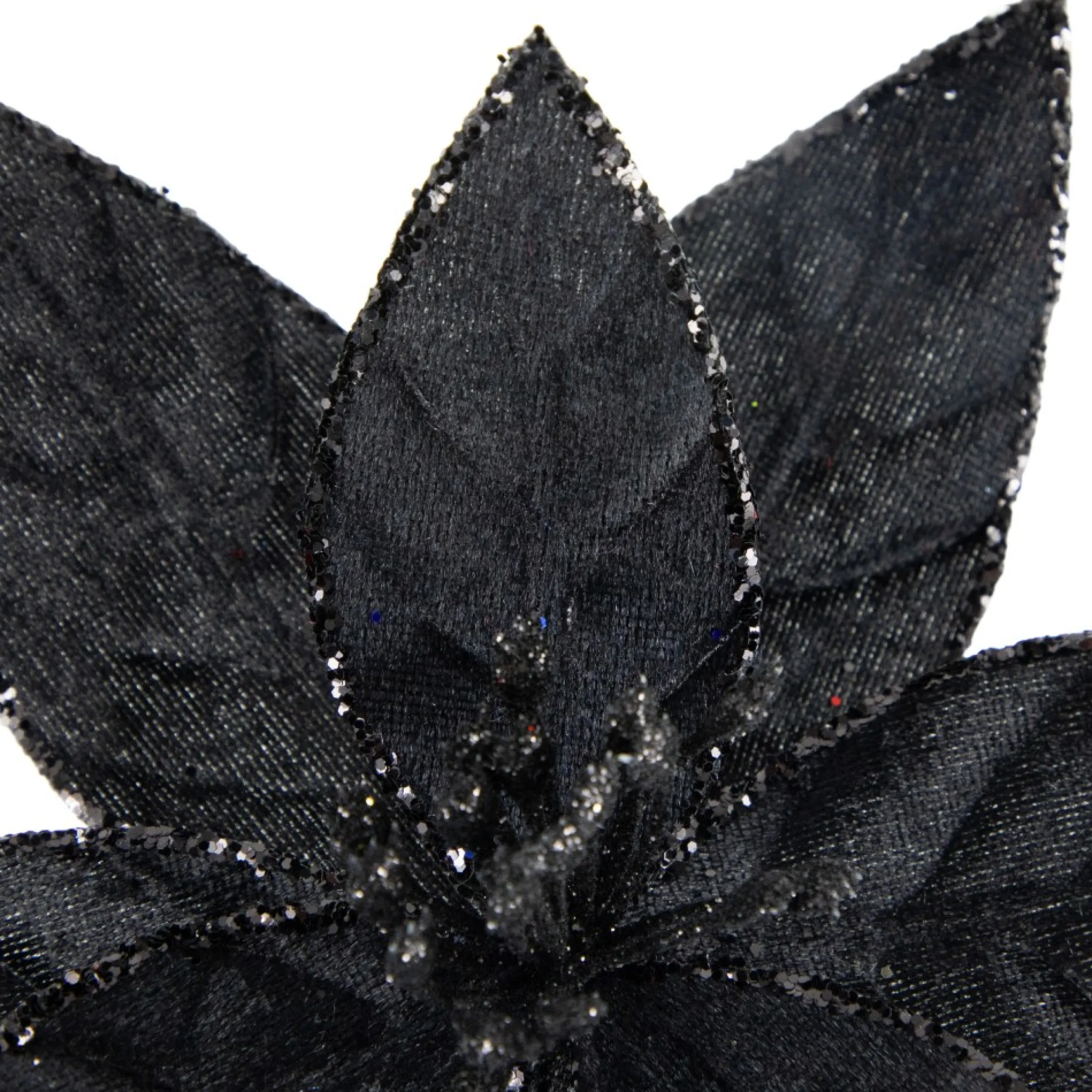 10" Black Glittered Poinsettia Christmas Floral Clip