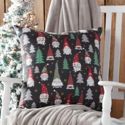 18" Black Gnomies Christmas Square Throw Pillow