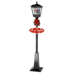 70.75" Black Led Lighted Musical Snowing Santa Christmas Street Lamp